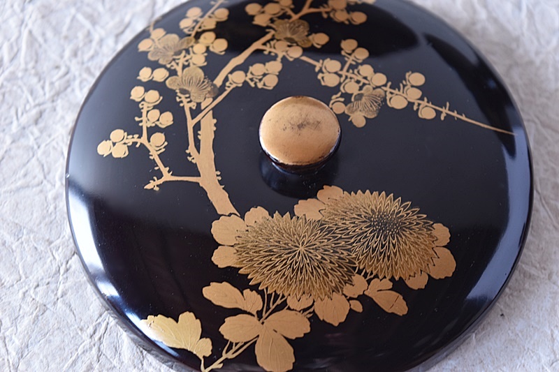 天然木製漆塗 四君子 金蒔絵 高茶台 天目台 2客セット - 生活骨董と