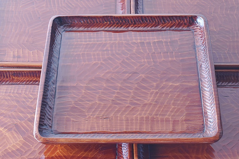 天然木製漆塗 讃岐彫 刳り貫き盆 会席膳 5客セット - 生活骨董と古布