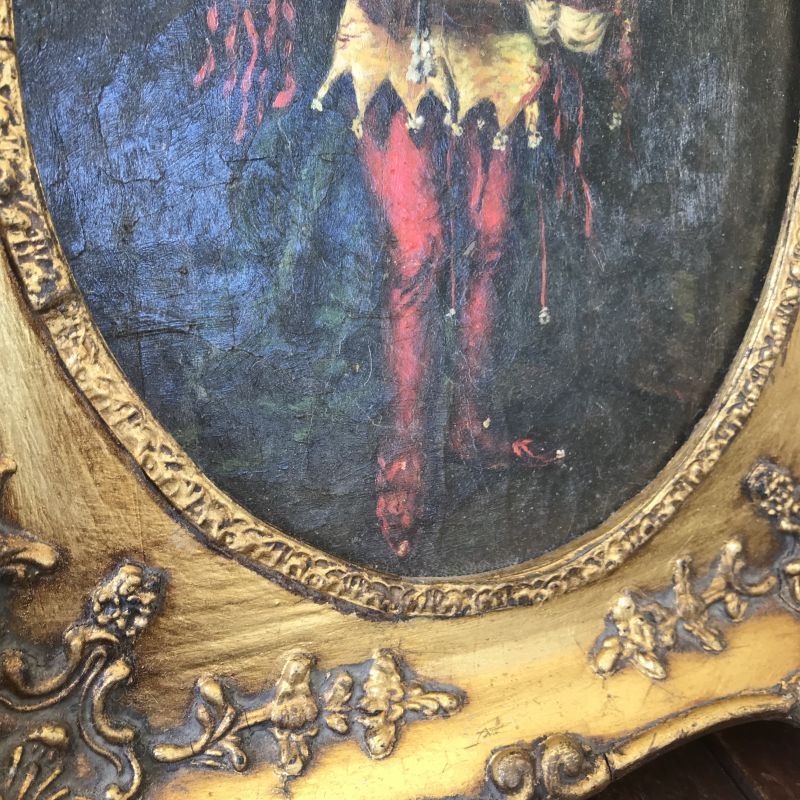 Very Old 19世紀 アンティーク絵画油彩 Antique道化師
