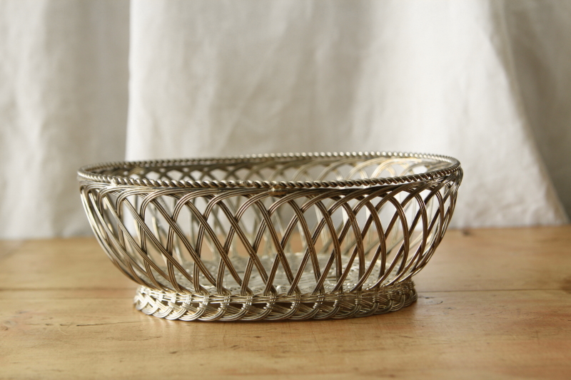 アンティークブレッドバスケット パンかご シルバーワイヤーバスケット
