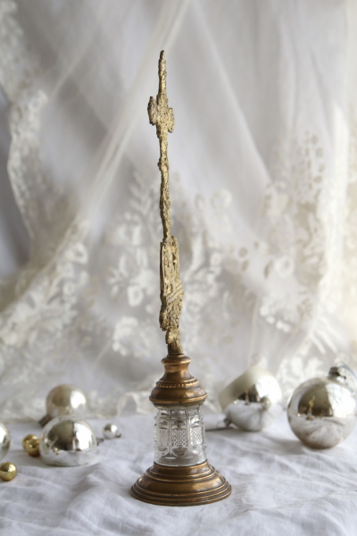 ガラス台の真鍮クロスオーナメント 天使 フランス アンティークス