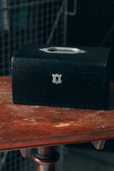 黒革のジュエリーボックス ブラックレザー イギリス アンティークス