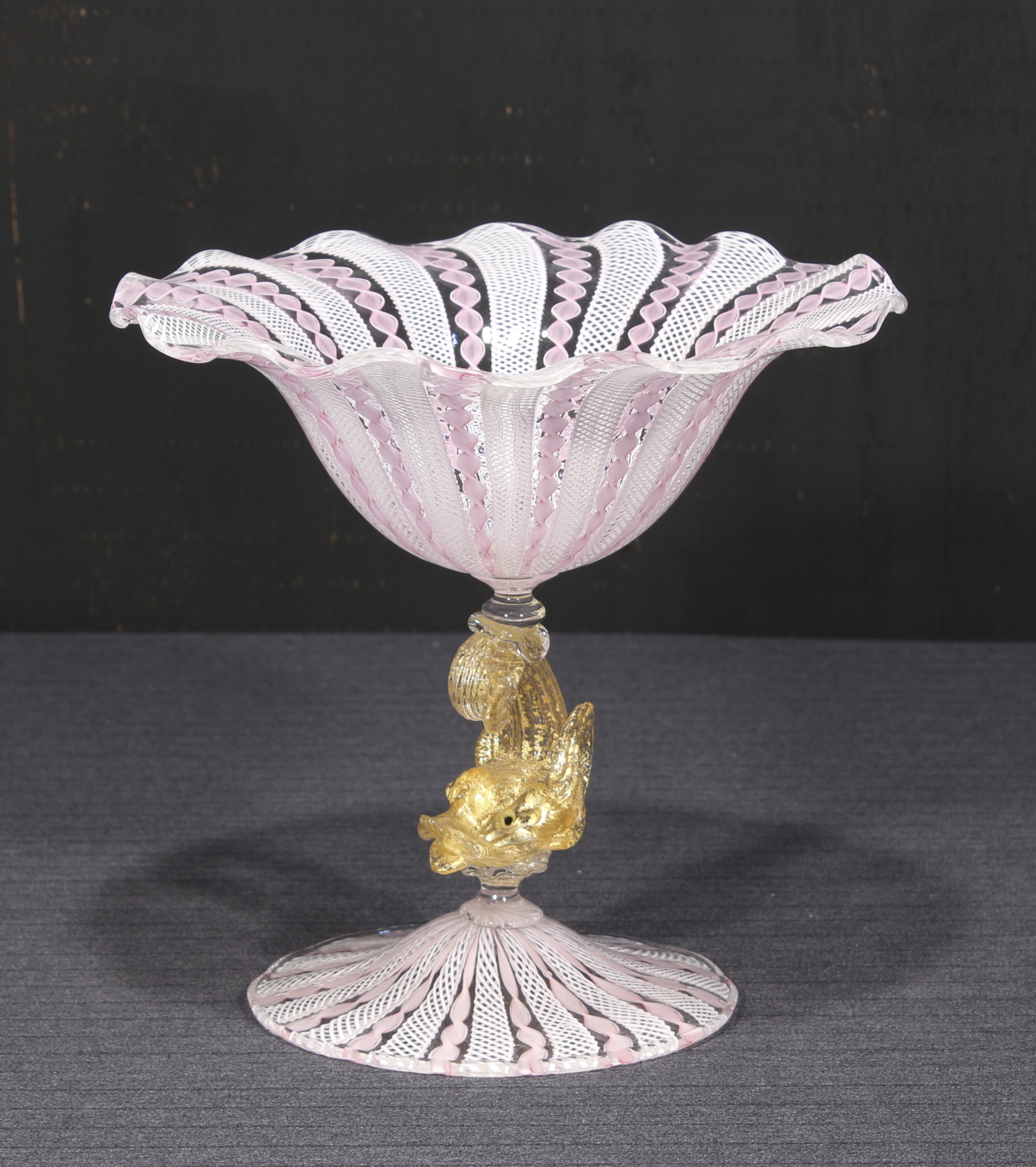 ベネチアグラス 白赤レースコンポート - 古好屋