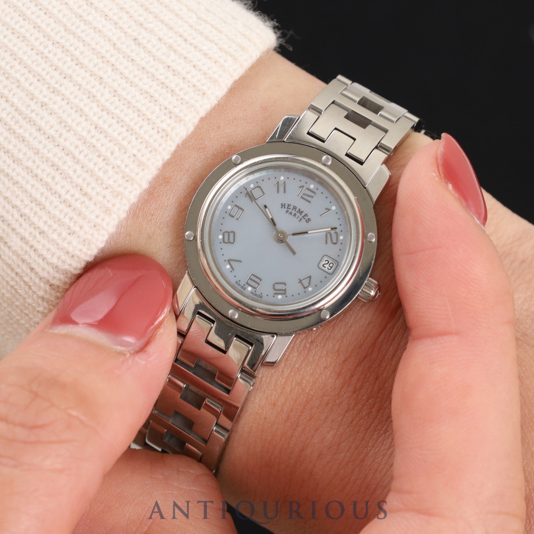 エルメス クリッパー CL4.210 クォーツ SS SS ブルーシェル文字盤 箱