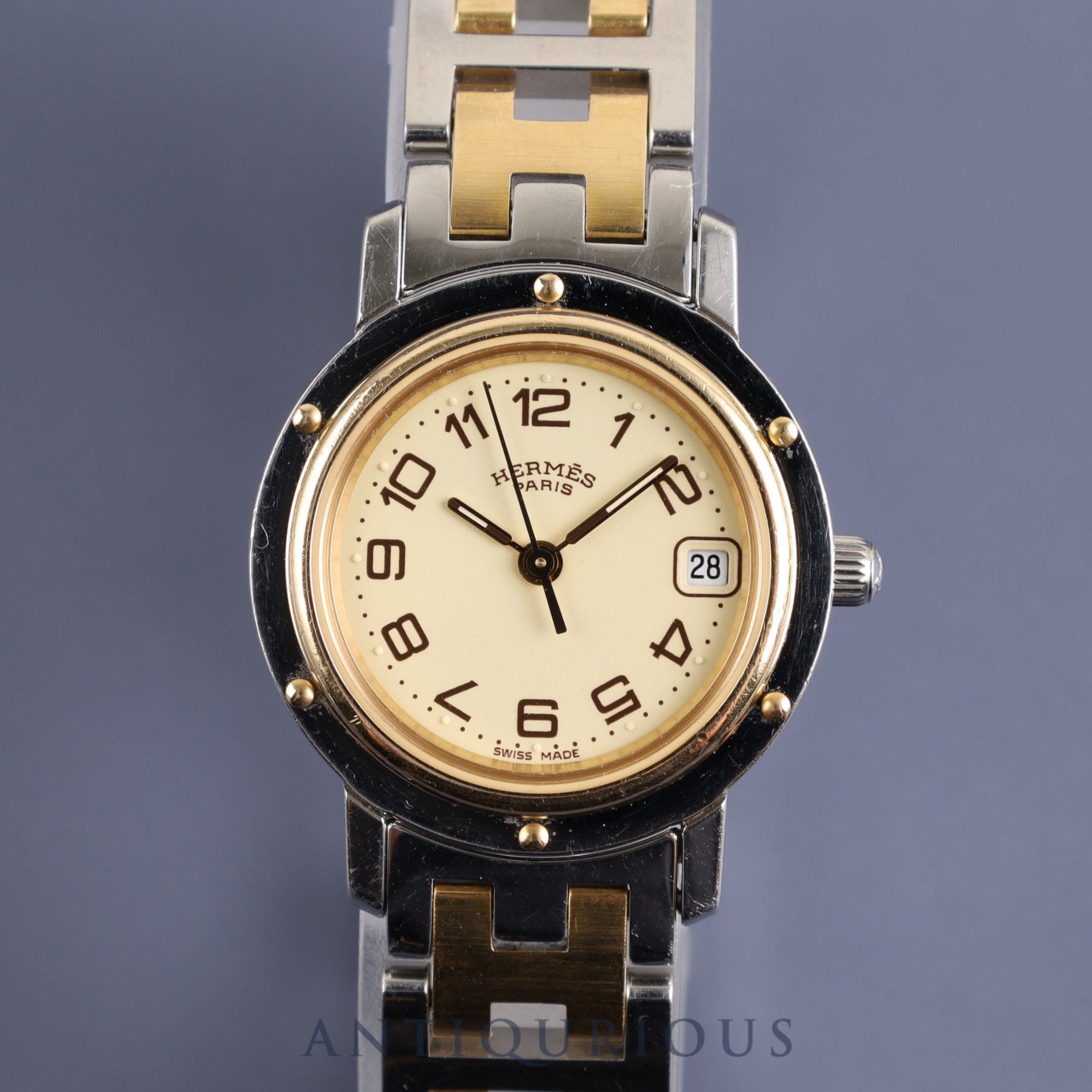 エルメス クリッパー CL4.220 クォーツ SS/GP アイボリー文字盤 24.0mm