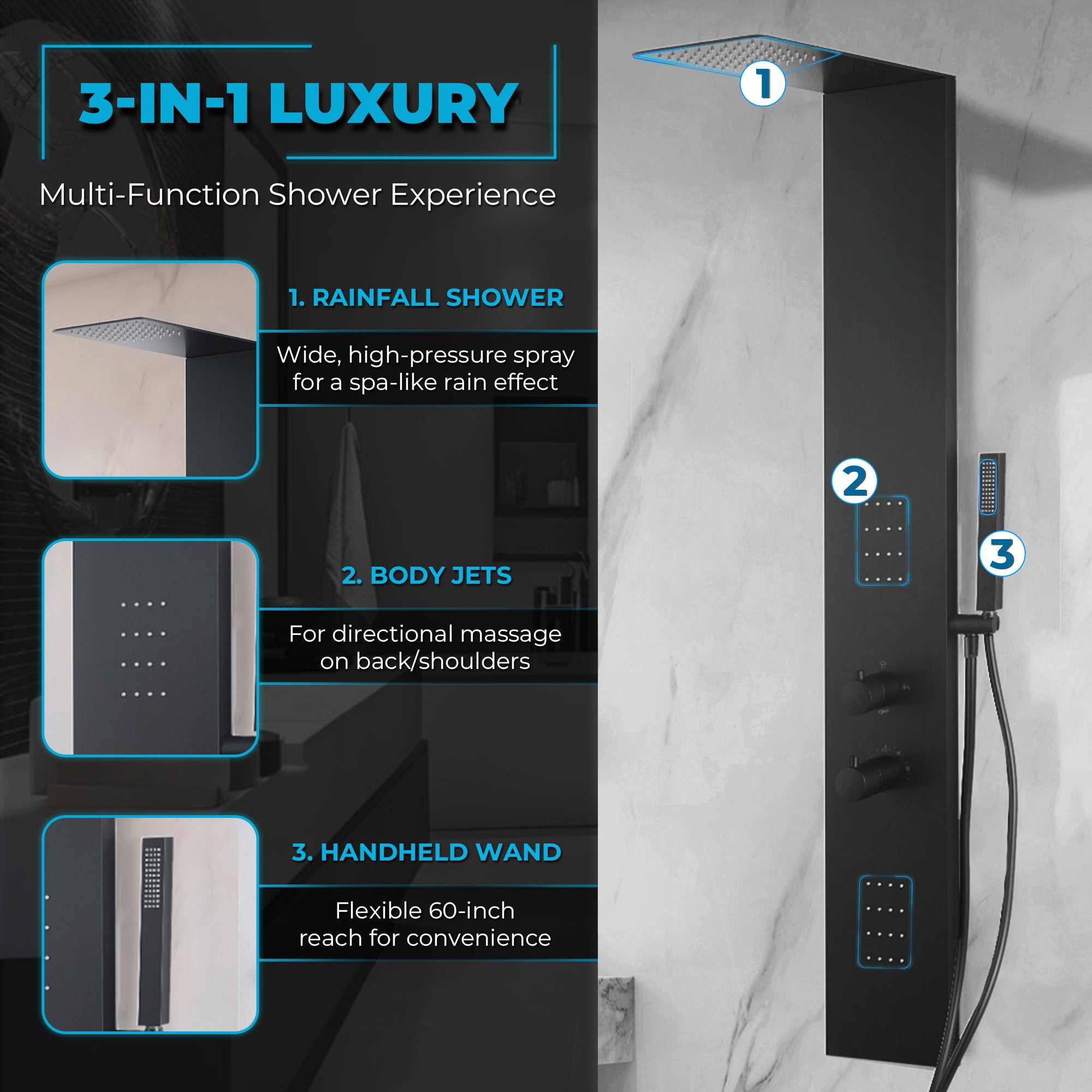 SP-AZ079PRX - ANZZI Collines Series 55 in. 2-Jetted Shower Tower