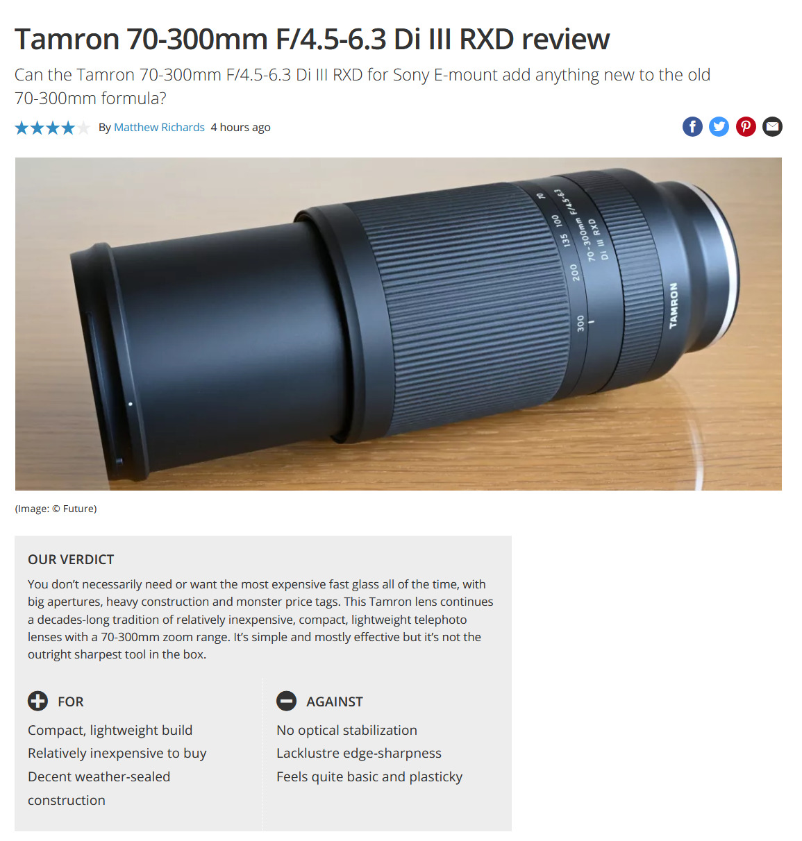 タムロン「70-300mm F4.5-6.3 Di III RXD」は並外れた中央解像だが四隅