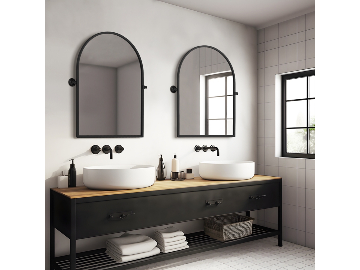 LuminareView Arched Framed Pivoted Bathroom Wall Vanity Mirror