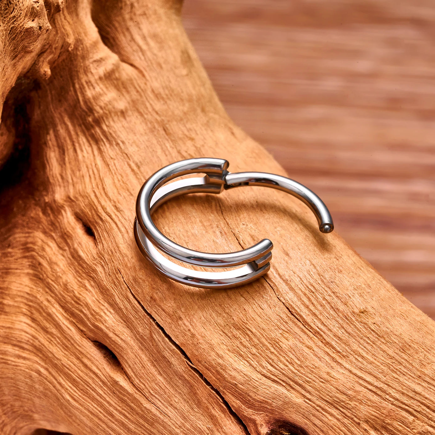 Double conch hoop in black silver gold made of titanium helix