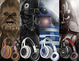 R2-D2やダース・ベイダーなど、スター・ウォーズ仕様ヘッドフォン。SMS