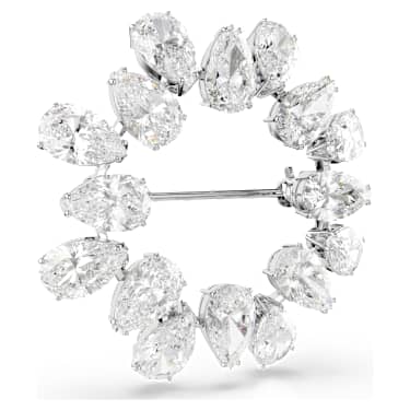 Matrix brooch, Pear cut, White, Rhodium plated | Swarovski