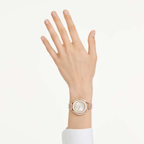 Crystalline aura watch, Swiss Made, Metal bracelet, Rose gold tone