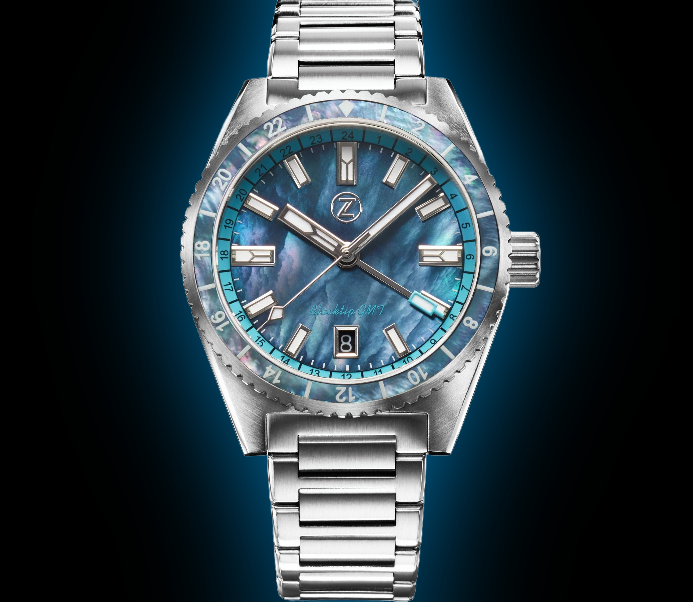 Zelos Blacktip 200 m GMT, Mother of Pearl Dial, Stainless Steel, 41 mm