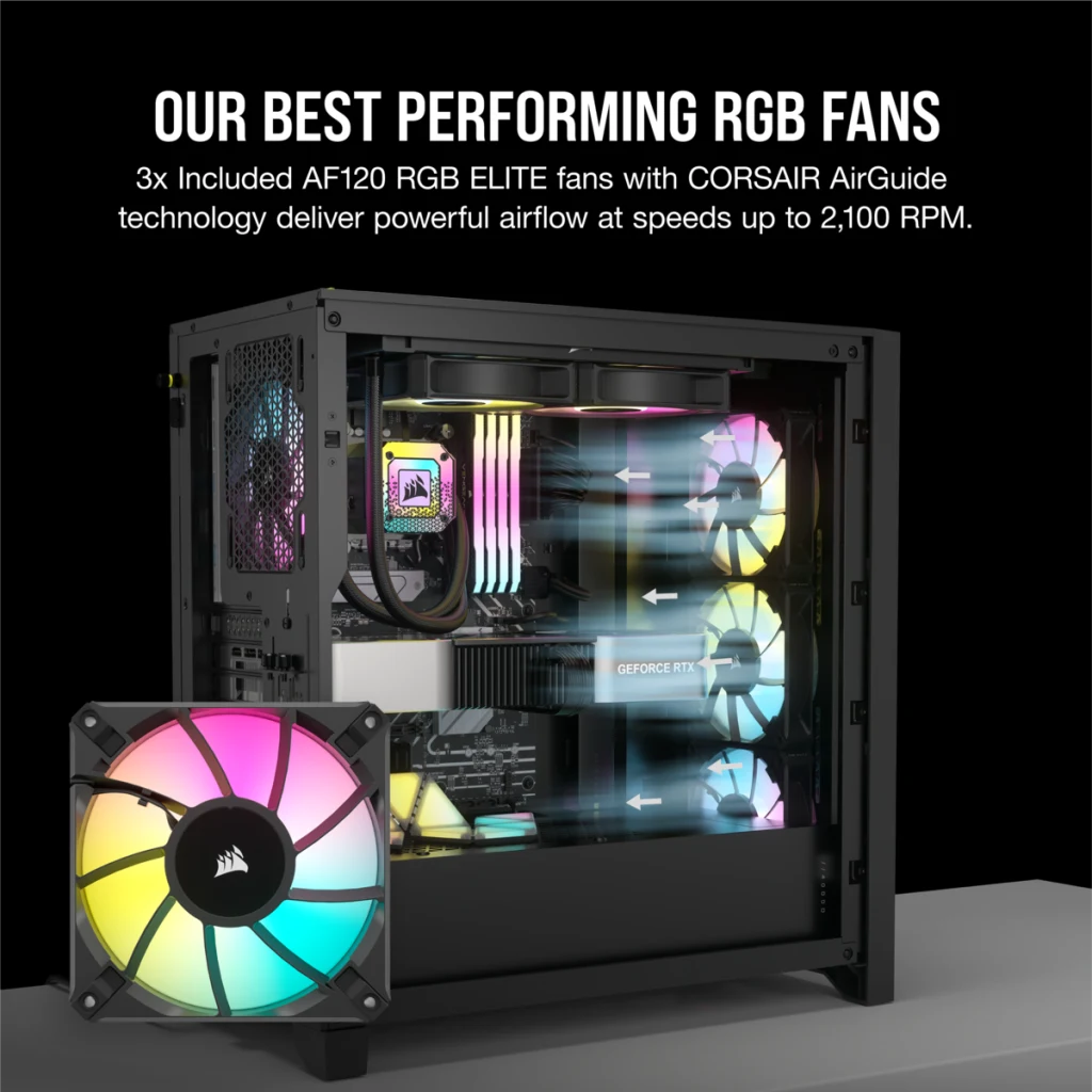 iCUE 4000D RGB AIRFLOW Mid-Tower Case, Black - 3x AF120 RGB ELITE