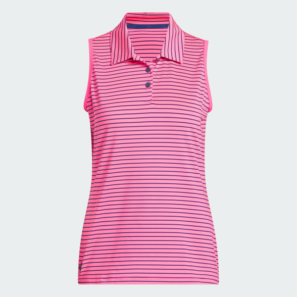 adidas Performance Stripe Sleeveless Polo Shirt - Pink | Free