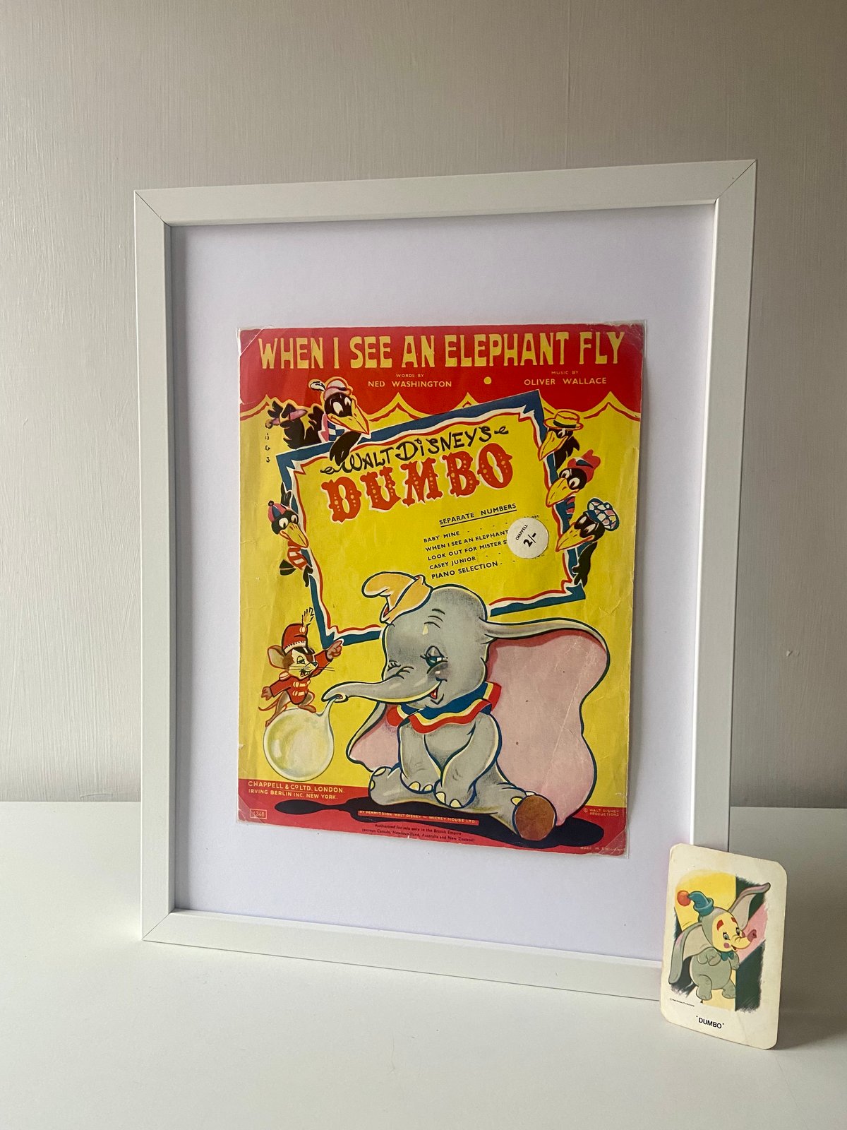 Dumbo c1941, framed vintage sheet music of 'When I See An Elephant