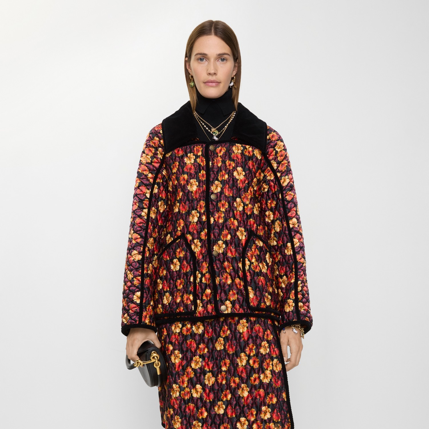 Geranium Leaf Quilted Nylon Floriston Jacket in Poppy red - Women