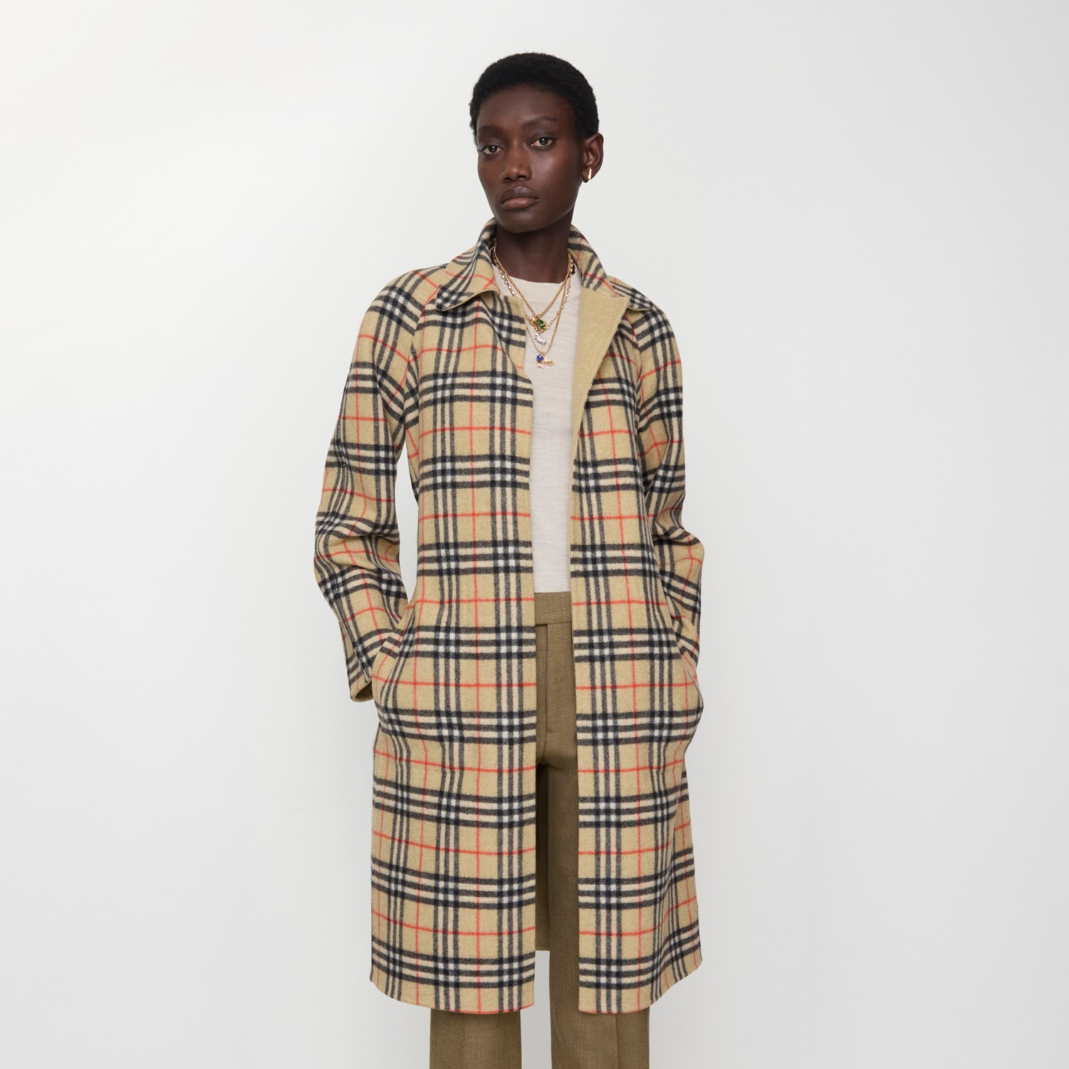 リバーシブル ウール ラップコート (サンドベージュ) - ウィメンズ