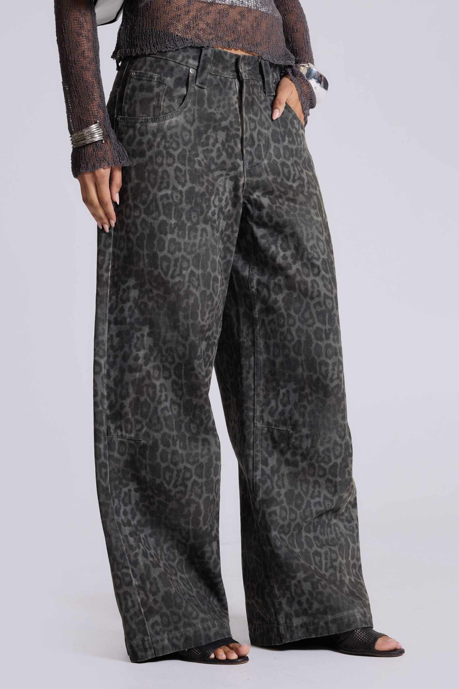 Charcoal Leopard Fade Colossus Jeans | Jaded London | Clothing