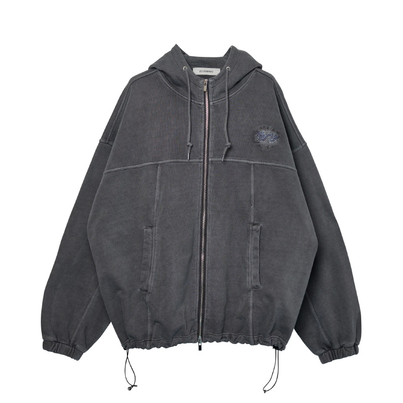 陰陽 Vintage Zipup Hoodie (Gray) - ZUTOMAYO MART