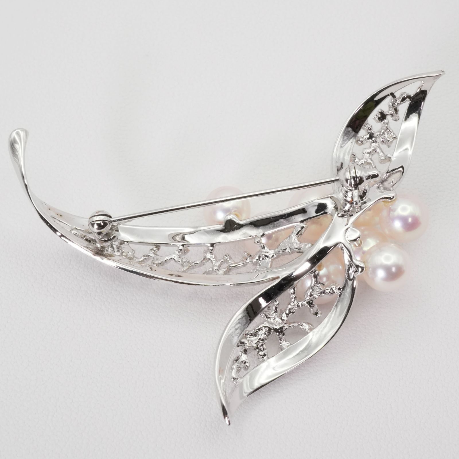 美品 ミキモト 透かし ブローチ NHK刻印 パール リボン/25-1373S