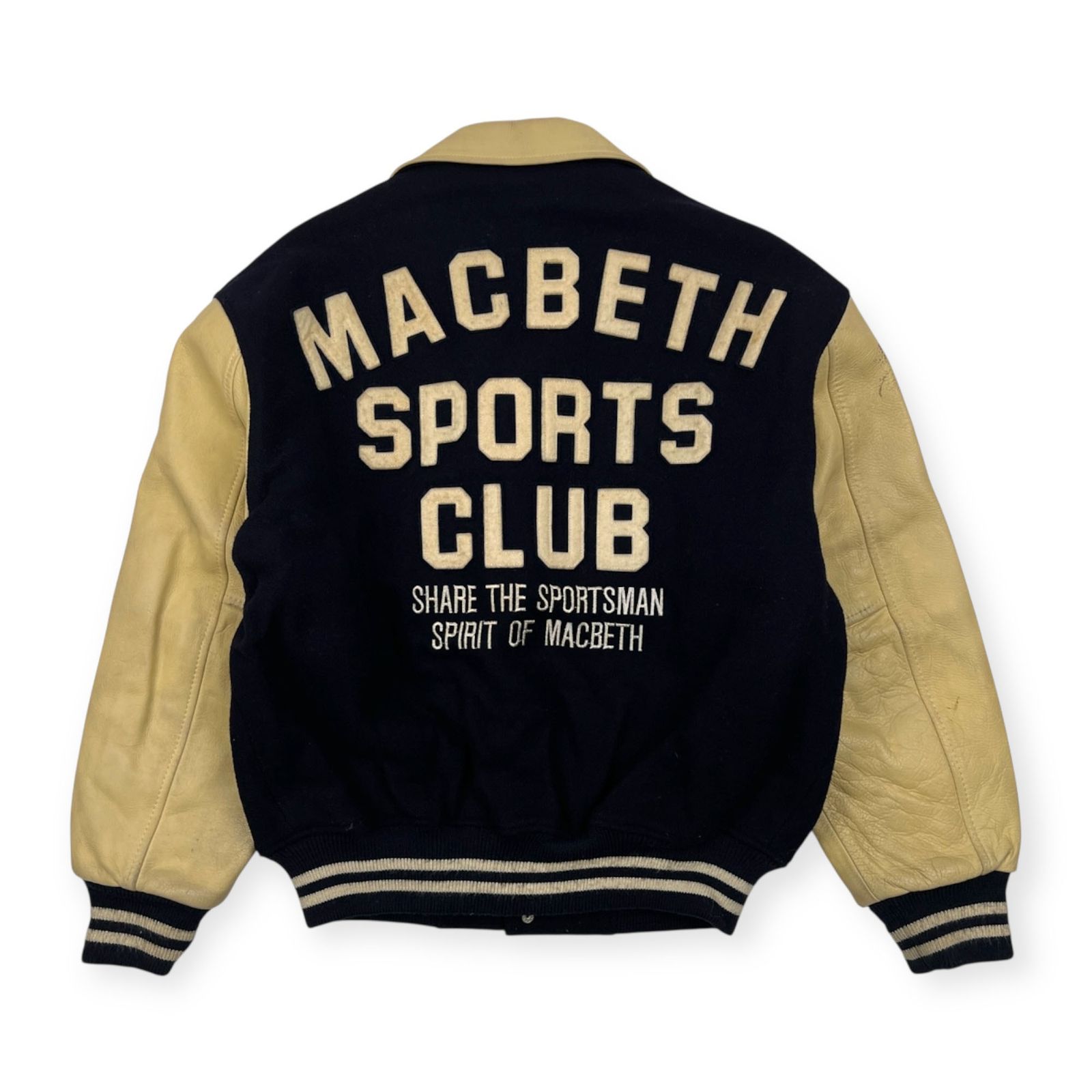 90s ビンテージ MACBETH マクベス レタードワッペン 袖革 レザー