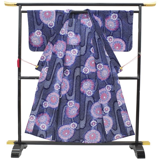 中古】 すごい値！ 本場有松鳴海絞り 浴衣 リサイクル ゆかた 紺 藍色