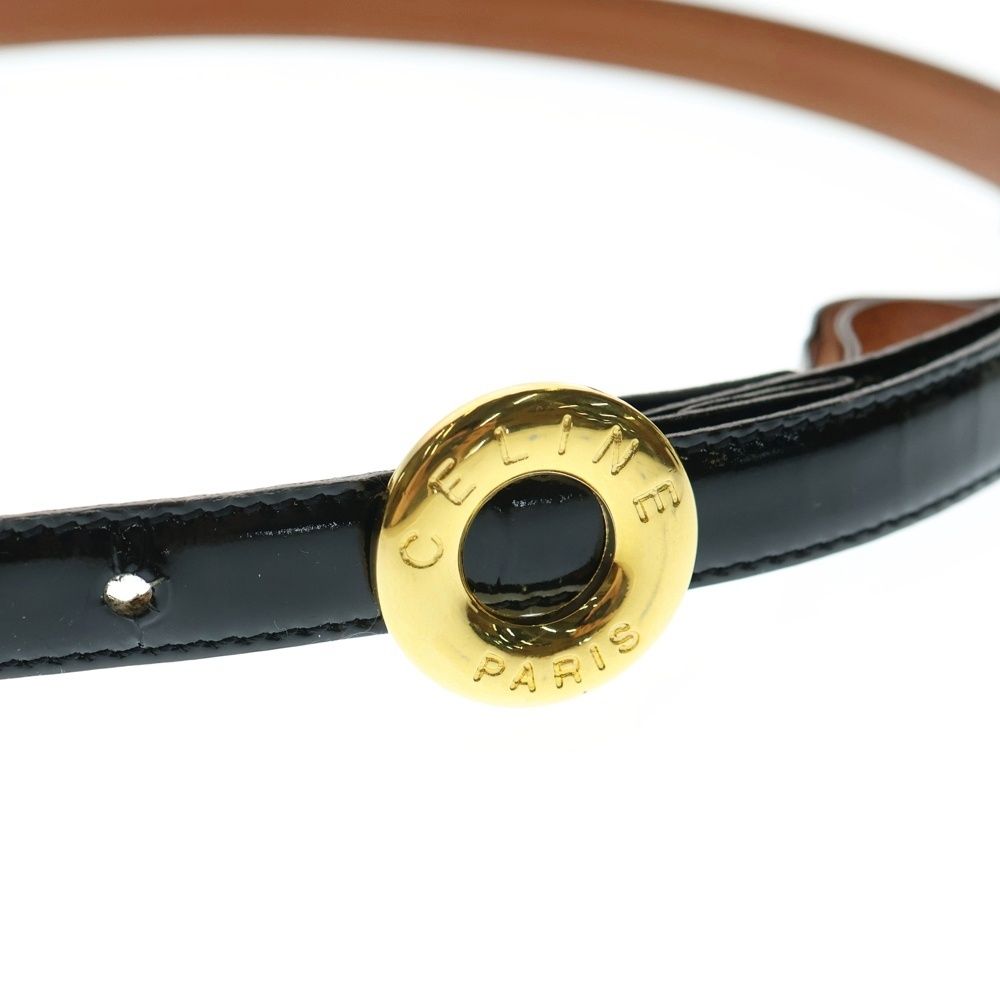 CELINE (セリーヌ) レザー ベルト ブラック ゴールド金具