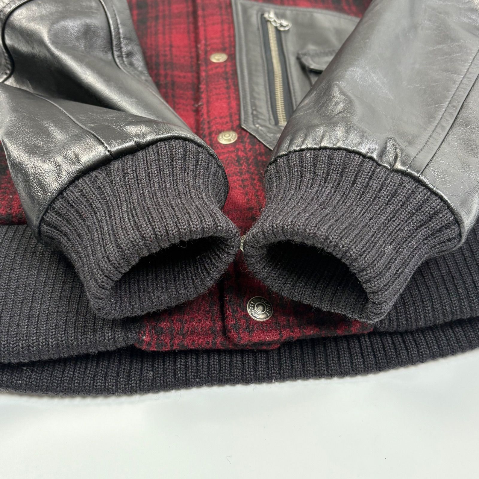米国製】schott x wool rich コラボ スタジャン 赤 x 黒 チェック D
