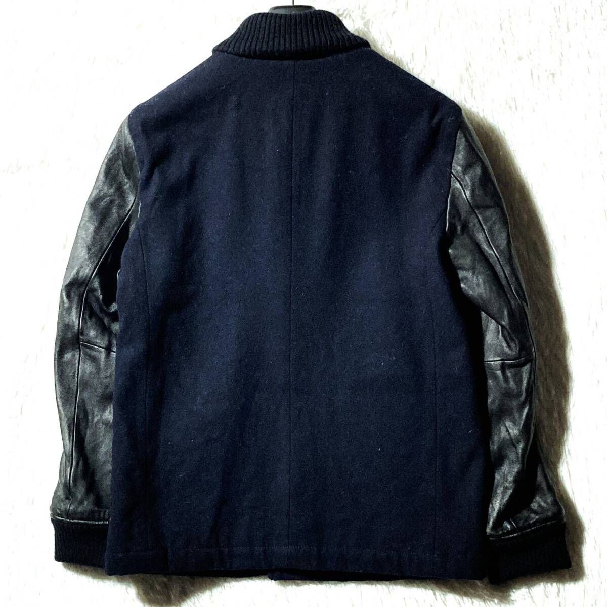 ナノユニバース☆美ライン&高級☆羊革レザー袖 メルトン切替スタジャン