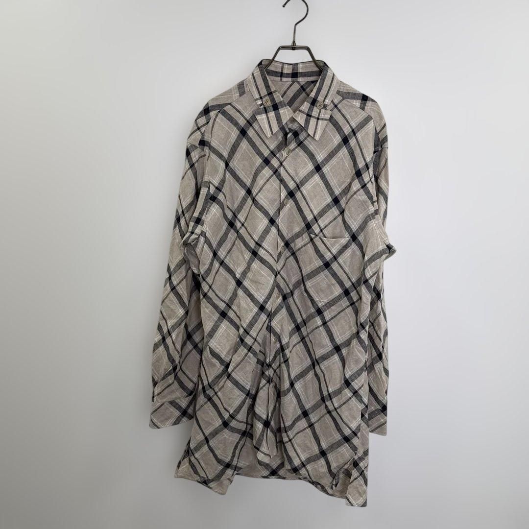 ワイズ トップ ベージュ系 チェック柄 長袖シャツ