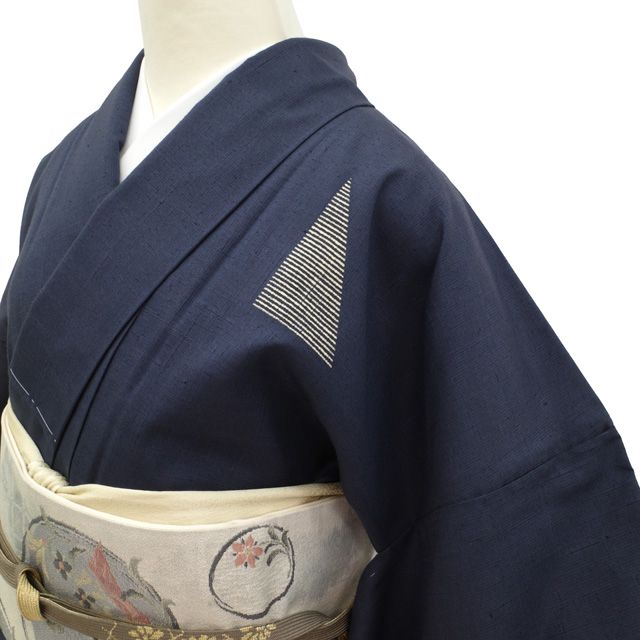 新古品】 紬 訪問着 着物 未使用 正絹 鉄御納戸 濃紺 ネイビー 手染め