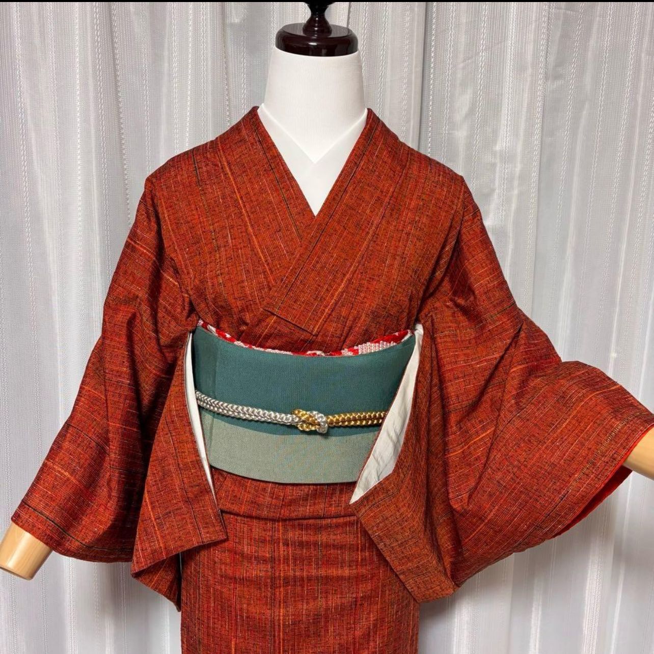 サ*ー様 正絹縦節ぜんまい紬小紋 ぜんまい紬 縞模様 - からん