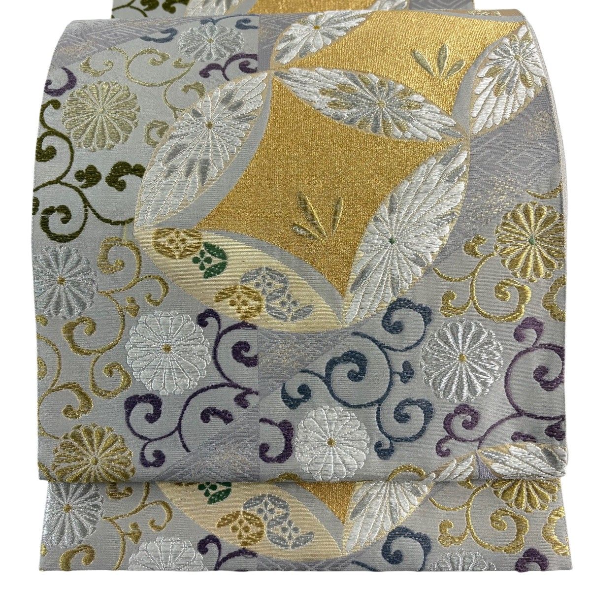 袋帯 秀品 七宝 菊 本金箔 唐織つづれ 灰色 六通 正絹 【中古】 - メルカリ