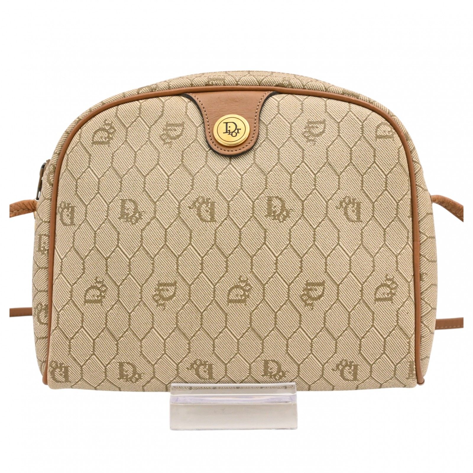 ディオール ハニカム柄 ロゴ ショルダーバッグ ベージュ×ブラウン B