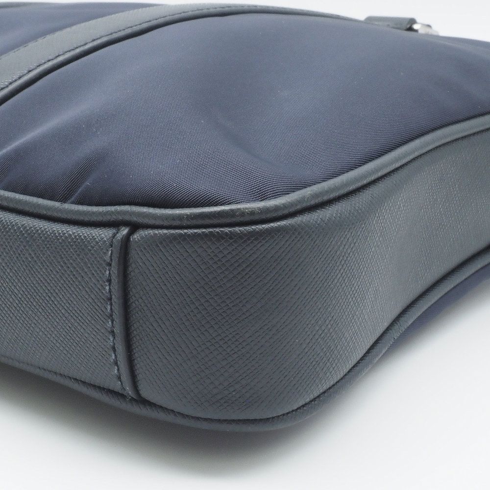 返品OK】プラダ ビジネスバッグ ナイロン サフィアーノレザー ネイビー