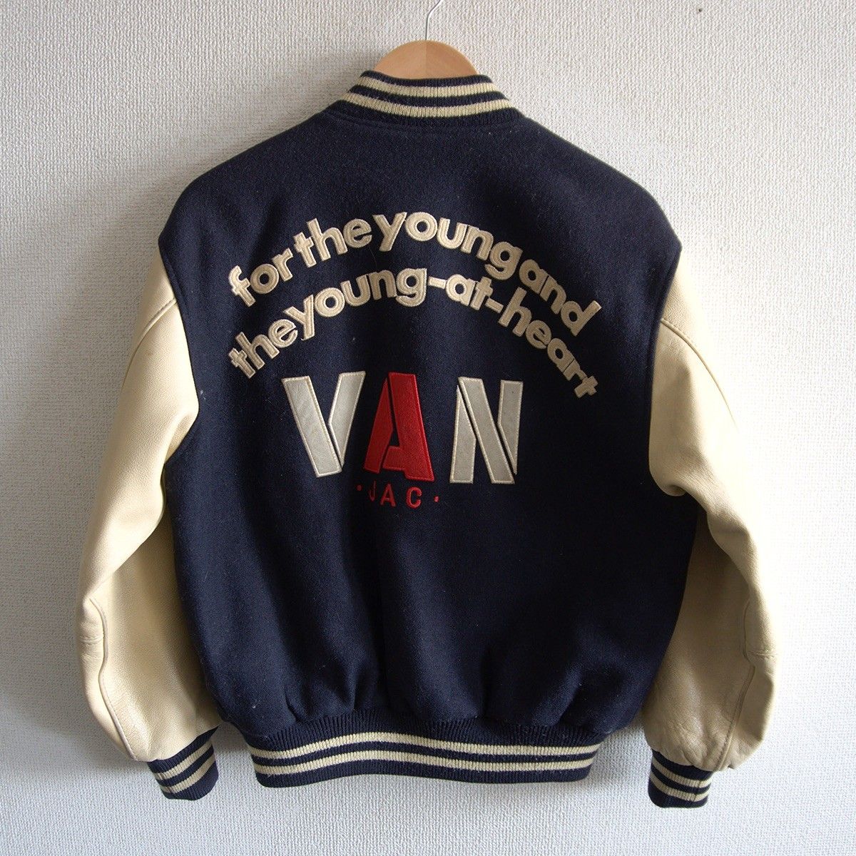 雰囲気抜群】VAN JAC【袖レザー スタジャン】M ヴァン ワッペン