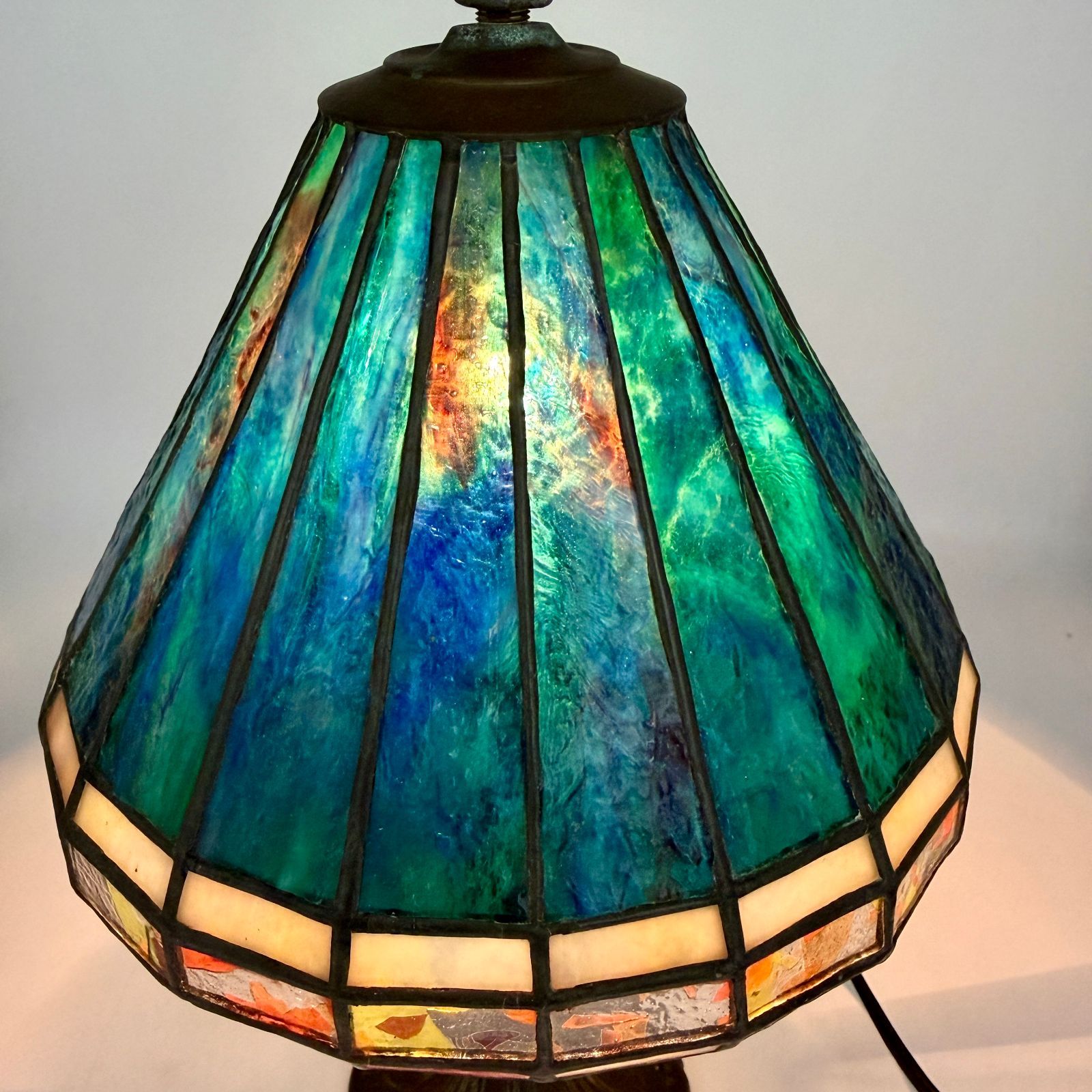 ステンドグラス テーブルランプ アンティーク調 ブルー基調 昭和レトロ
