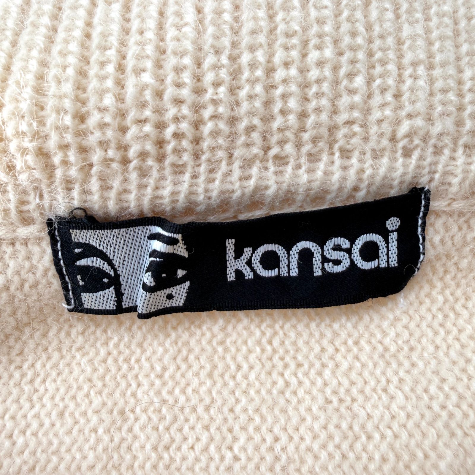 80s 90s 顔タグ 日本製 山本寛斎 オフタートルネックニット ゆったり襟