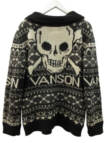 バンソン VANSON カウチン ニット カーディガン ジップ スカル ドクロ