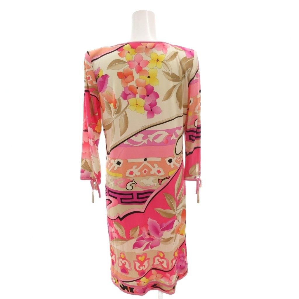 レオナール LEONARD カンカン チュニック ワンピース リボン 花柄 切替