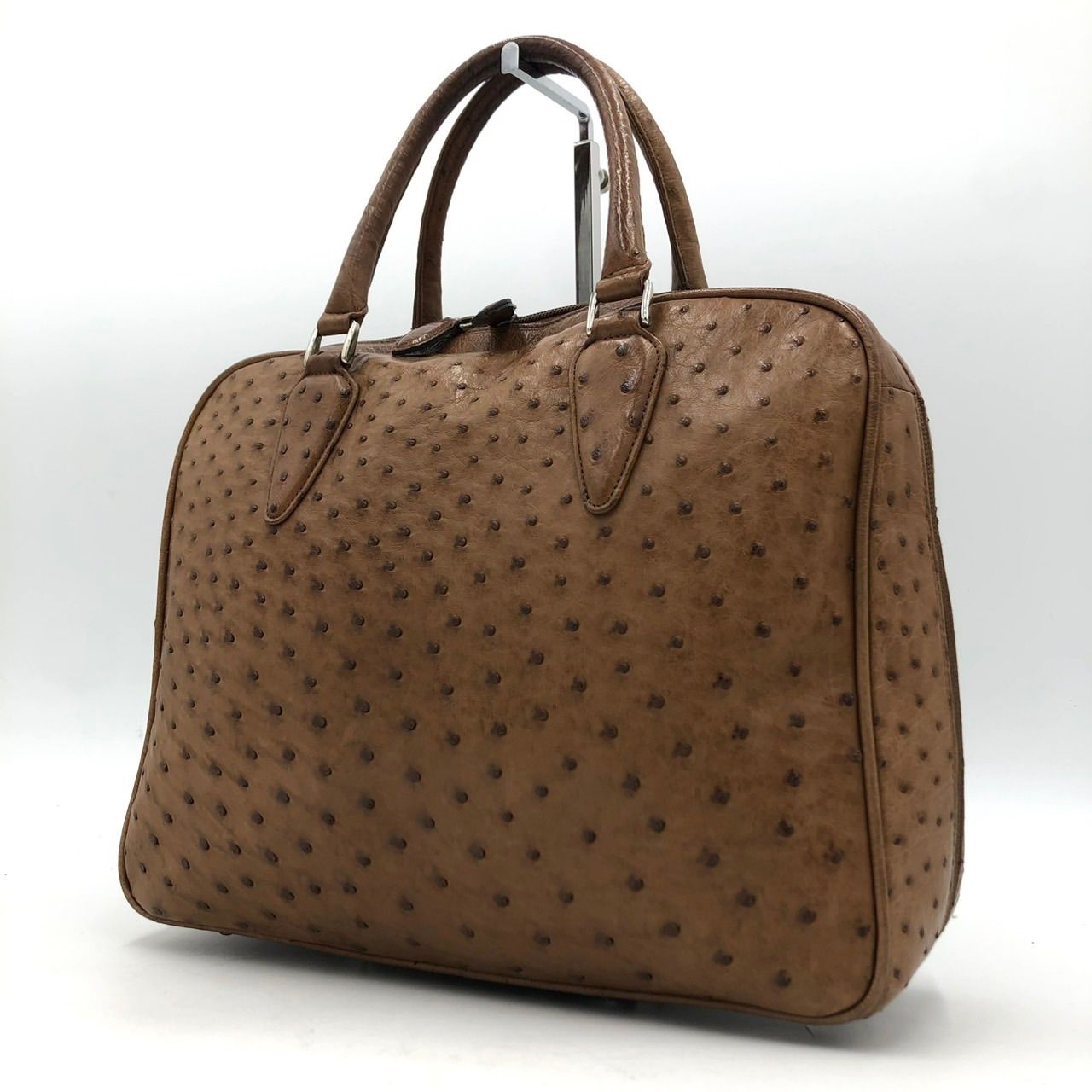 JRA認定 オーストリッチ ハンドバッグ エキゾチックレザー ブラウン 茶