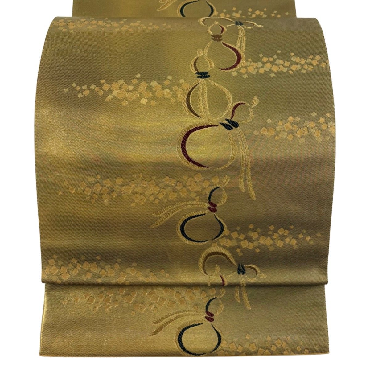 美品】 袋帯 秀品 瓢箪 箔散らし 金糸 箔 金色 六通 正絹 【中古