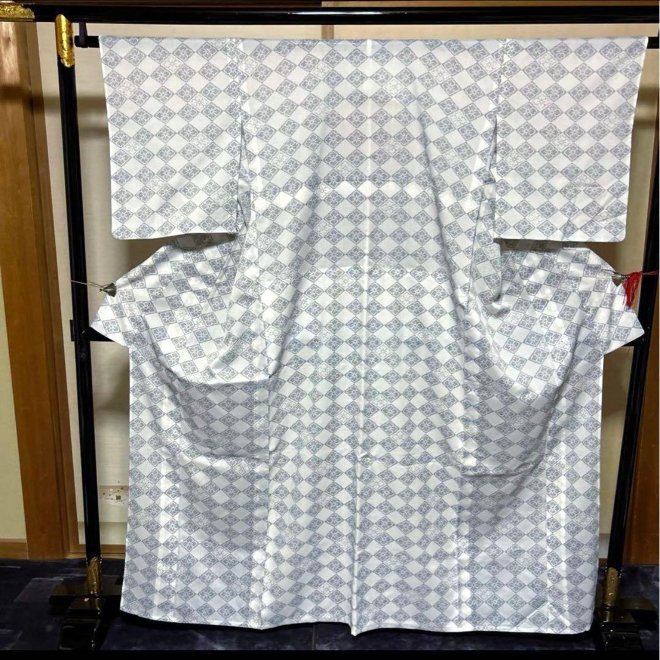 薄物 夏着物 高級化繊 紗紬風 小紋 フルセット 4点 美品 未使用近い