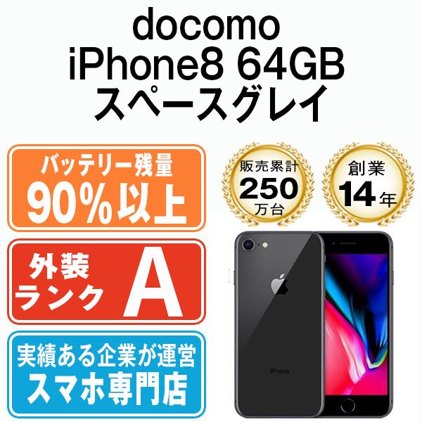 バッテリー90%以上 【中古】 iPhone8 64GB スペースグレイ 本体 ドコモ