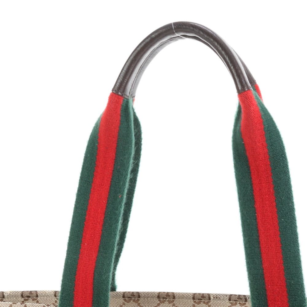 美品 グッチ GG キャンバス シェリー ライン 155524 レザー トート