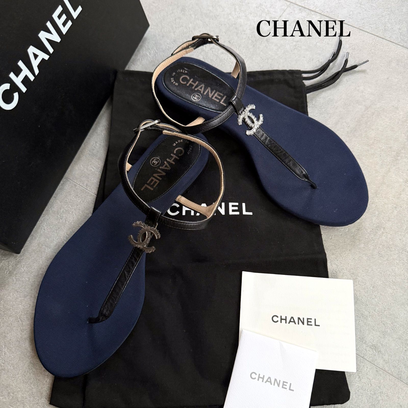 美品 CHANEL シャネル ココマーク トングサンダル フラットシューズ