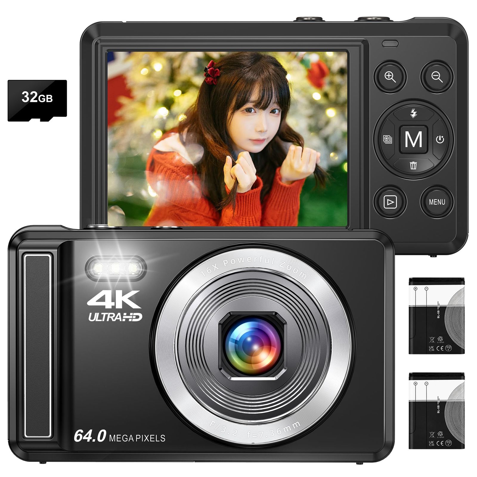 デジカメ 4K 6400万画素 デジタルカメラ AFオートフォーカス 2.8インチ