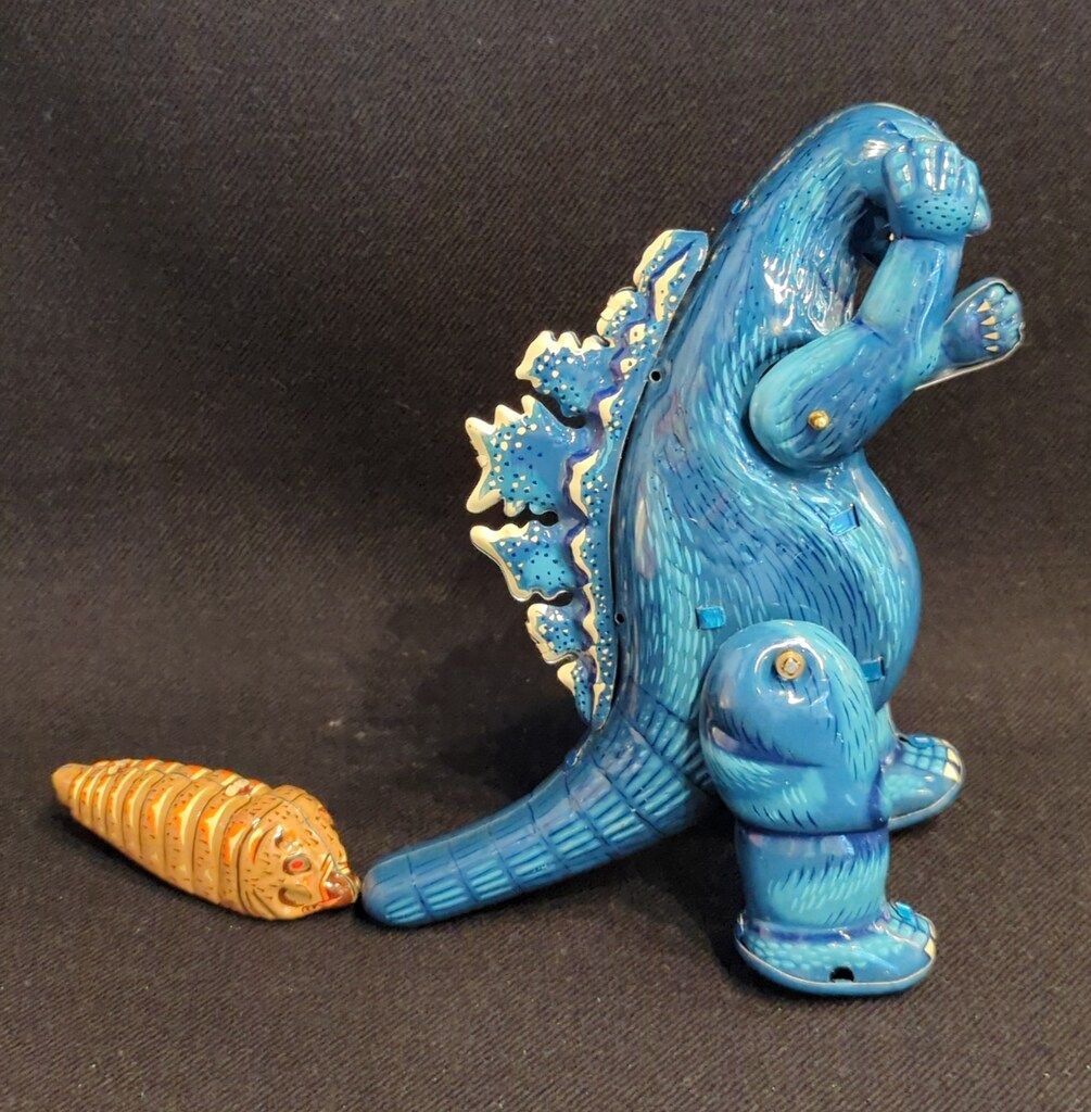 ビリケン商会 ゼンマイ歩行ブリキ ゴジラ(幼虫モスラ付) ブルー 180mm