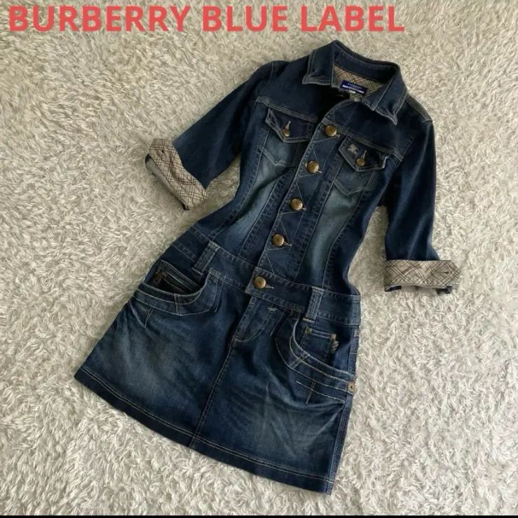 美品！BURBERRY バーバリー デニムワンピース ノバチェック 金ボタン